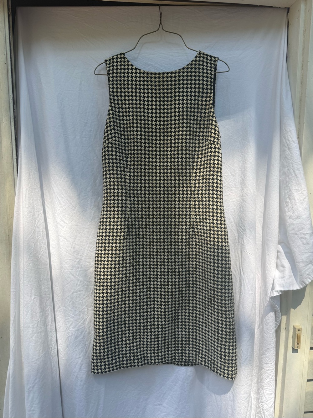 LOFT Sleeveless Houndstooth Midi Dress - Black & Cream - Picture 4 of 5